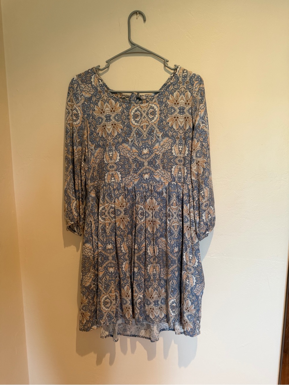 Anthropologie Blue and Cream Paisley Mini Dress